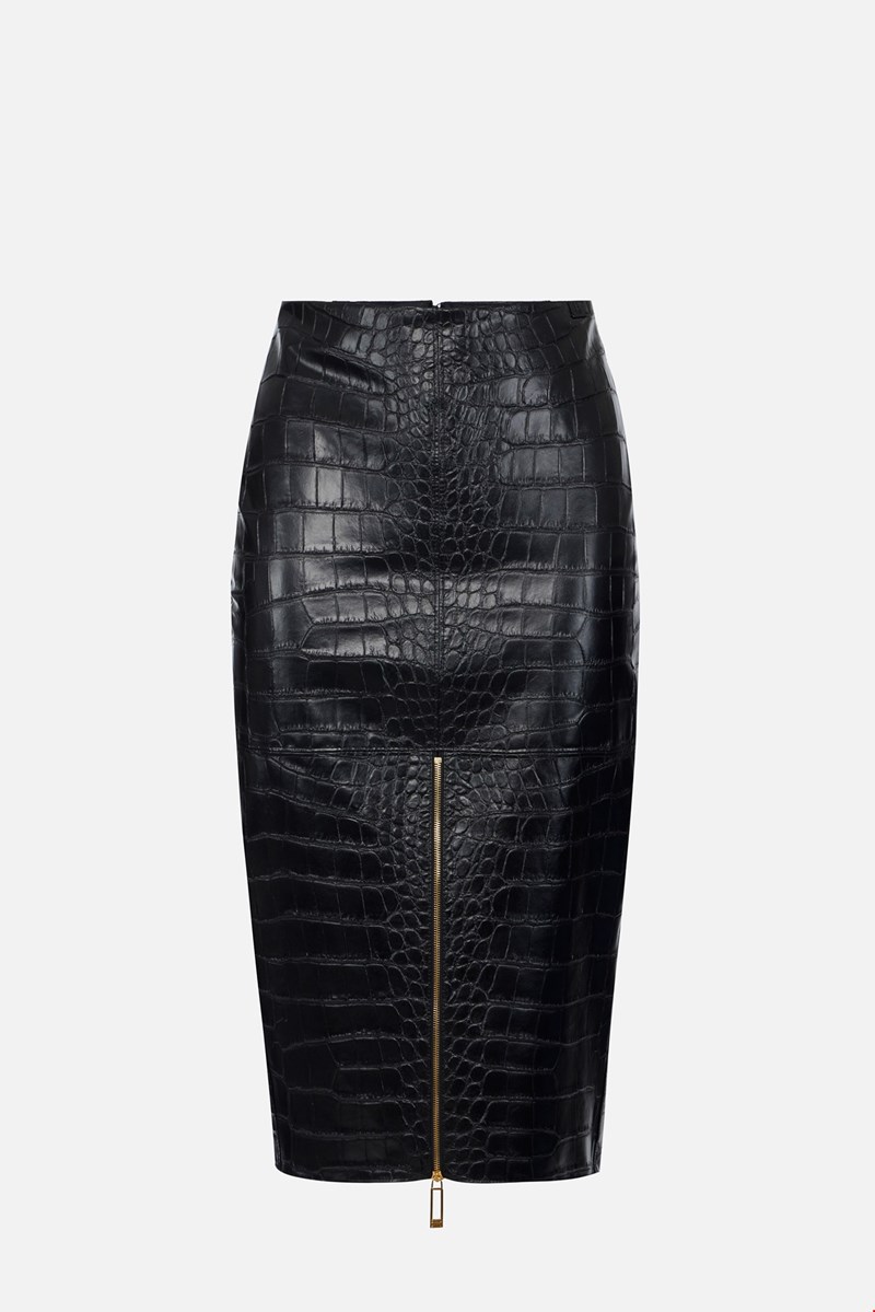 Crocodile print textured skirt, Elisabetta Franchi.