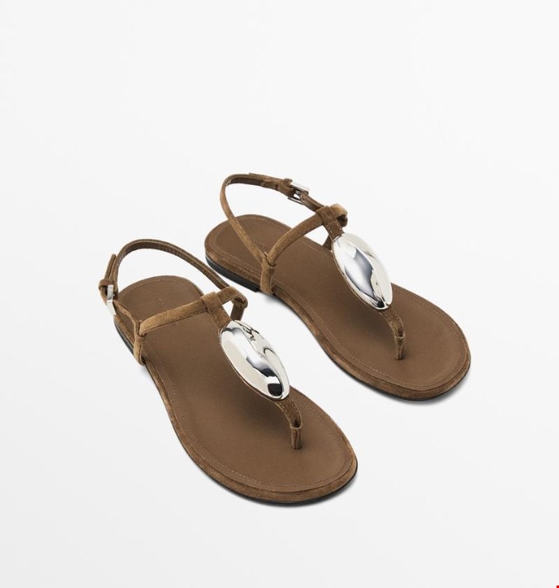 Σουέντ πέδιλα με κόσμημα Massimo Dutti
