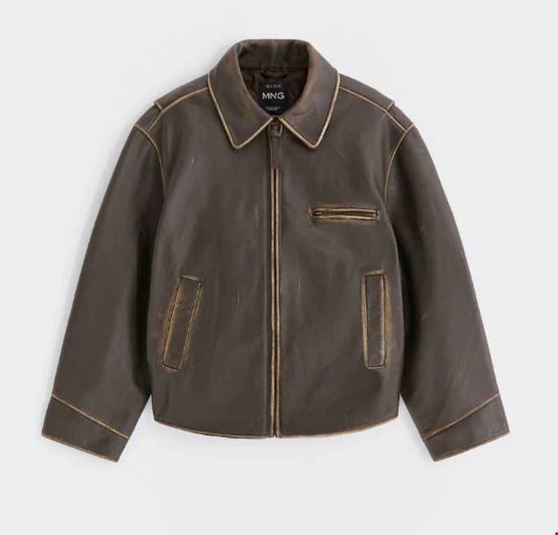 Δερμάτινο μπουφάν oversize με φθαρμένη όψη, Mango