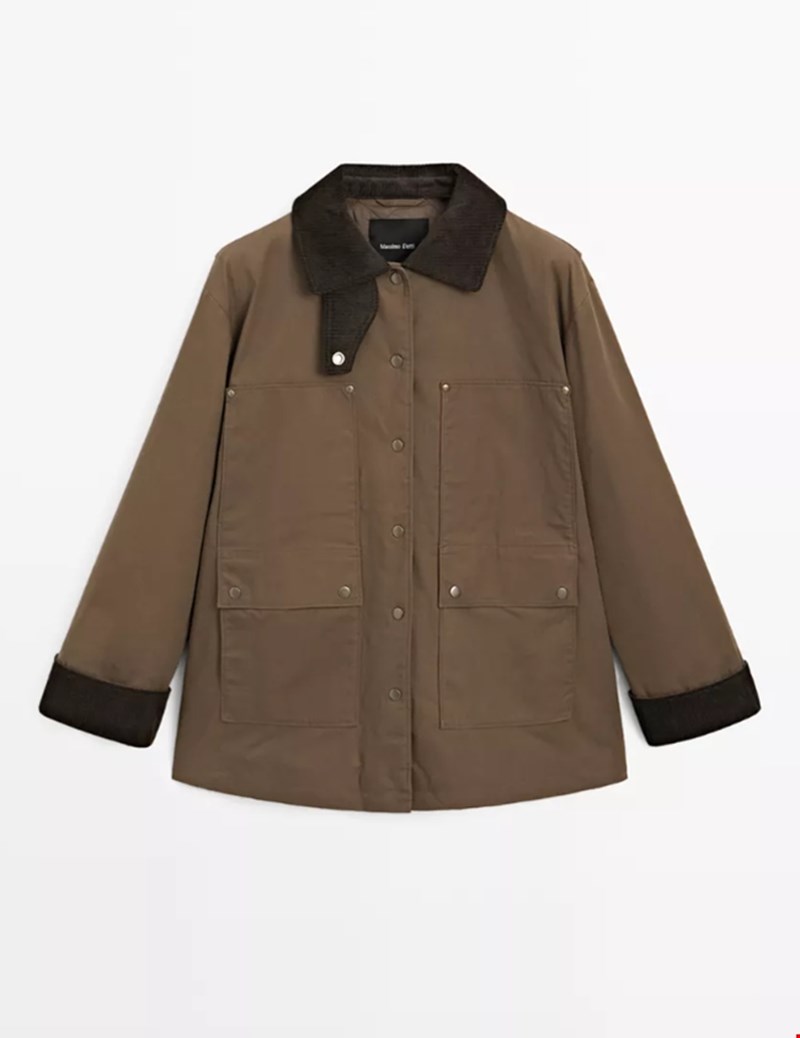 Κερωμένο παρκά με κοτλέ λεπτομέρειες, Massimo Dutti