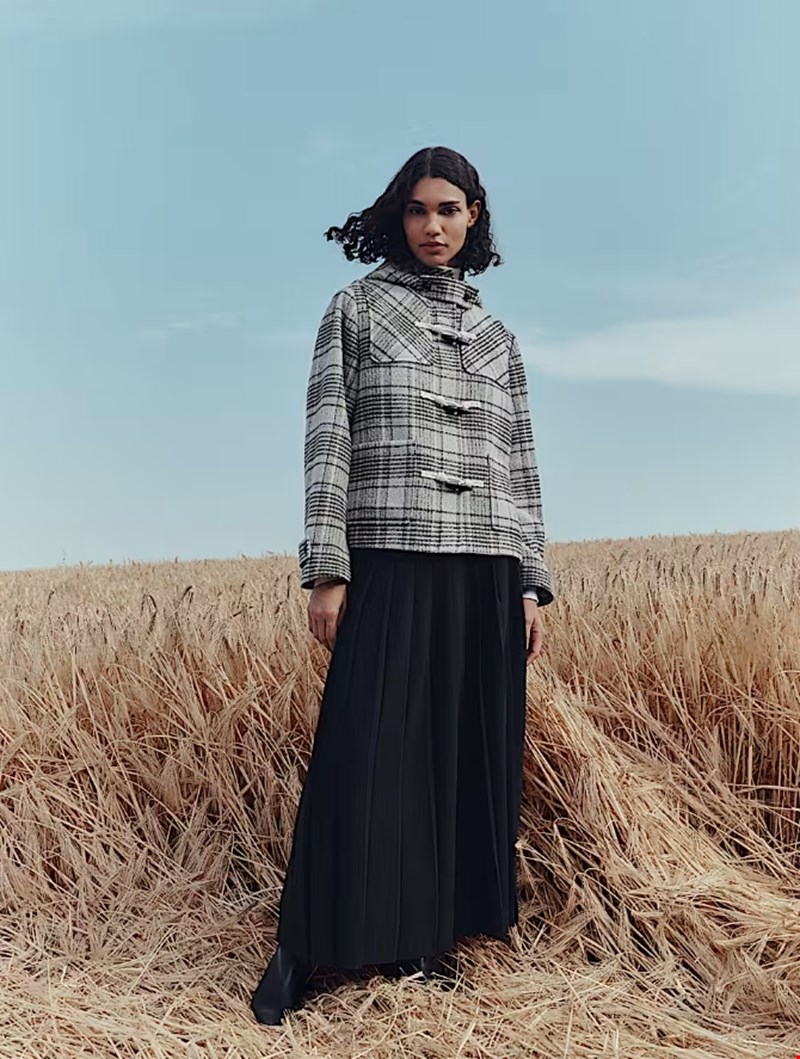 Καρό φουσκωτό παλτό με κουκούλα και μαλλί Marks and Spencer