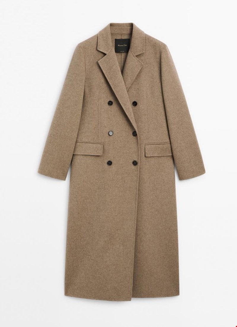 Μακρύ σταυρωτό παλτό από μάλλινο μείγμα Massimo Dutti