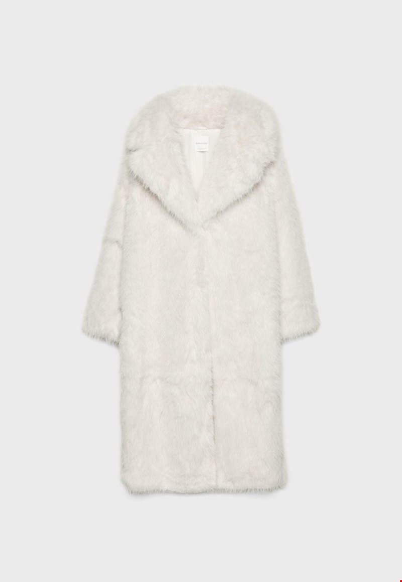 Μακρύ παλτό από συνθετική γούνα με ατημέλητο look, Stradivarius