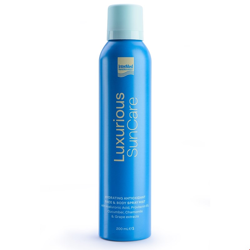 Συσκευασία του προϊόντος Luxurious SunCare Hydrating Antioxidant Mist Face & Body της InterMed.