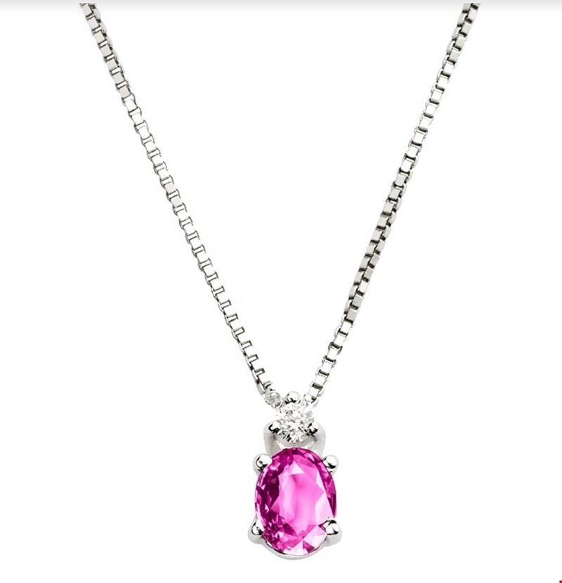 Κολιέ Gems από λευκό χρυσό 18K με ροζ ζαφείρι και διαμάντια μπριγιάν