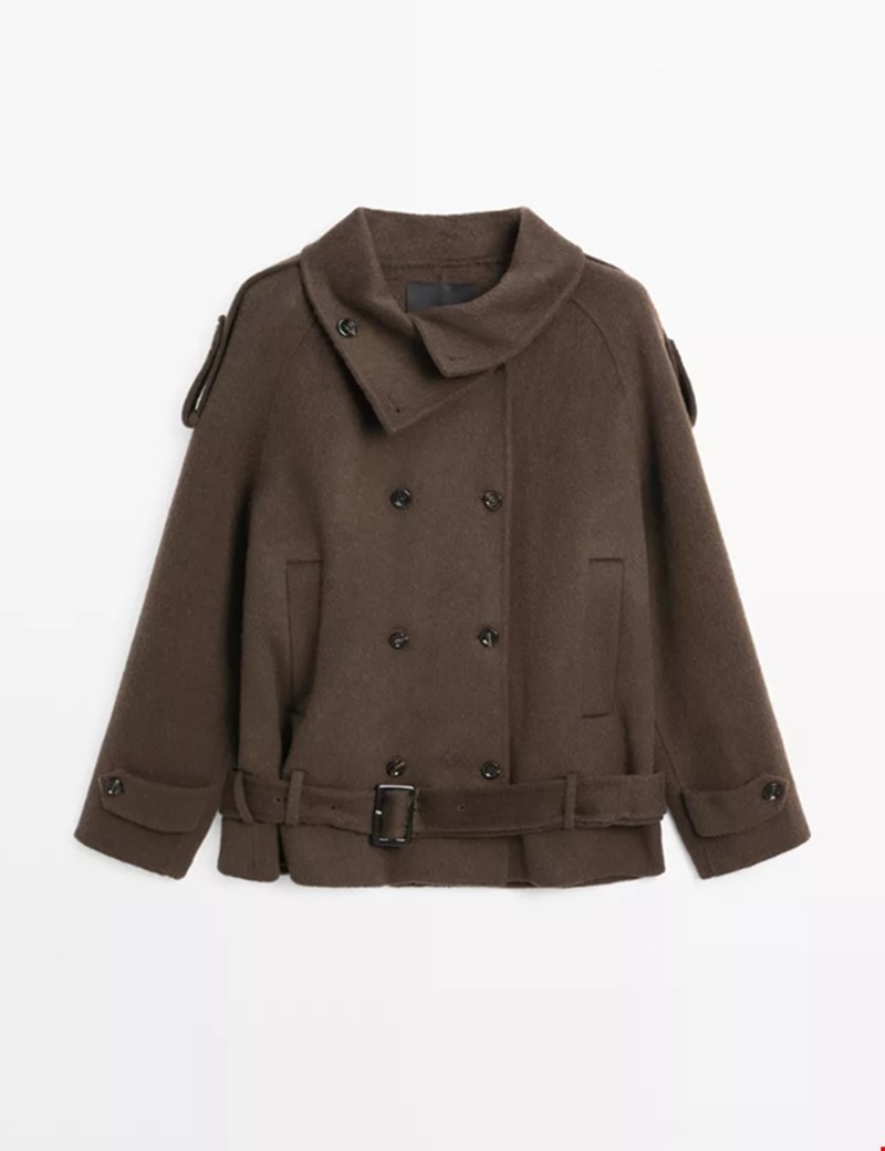 Τζάκετ σε στιλ καμπαρντίνας από μείγμα μαλλιού, Massimo Dutti