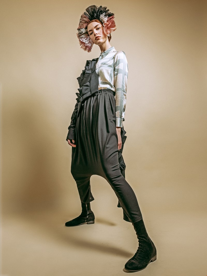 shirt BY MALINA, jacket and pants DUSTY, boots H&M, hair band theFRNM
