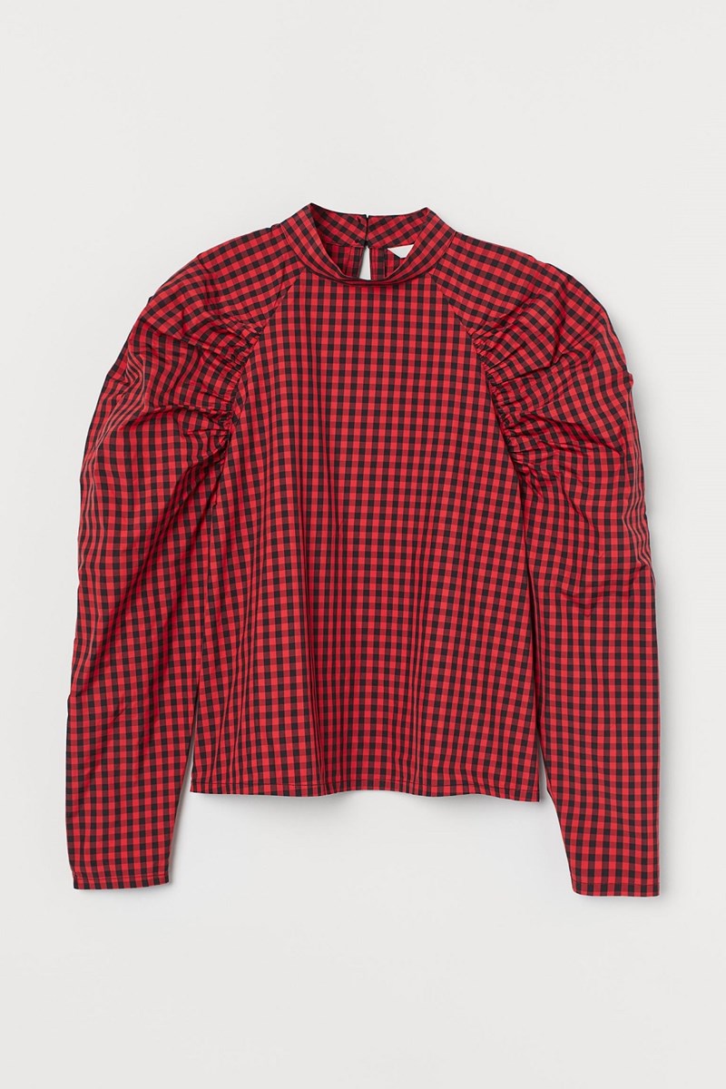 Καρό μπλούζα με φουσκωτό μανίκι, H&M.