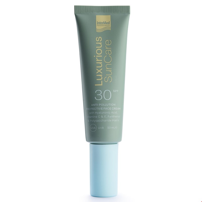 Συσκευασία του προϊόντος Luxurious SunCare Anti-pollution Face Cream SPF30 της InterMed.
