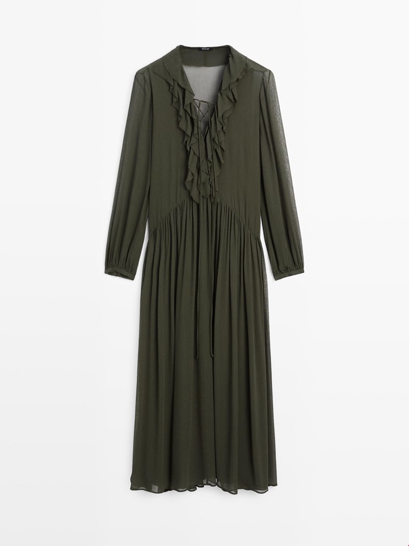 Μακρύ χυτό φόρεμα με λεπτομέρεια βολάν Massimo Dutti