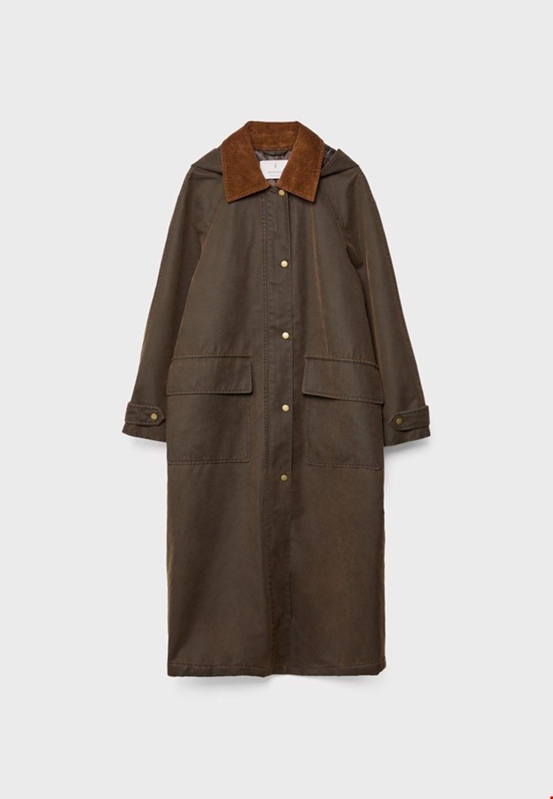 Μακρύ κερωμένο παρκά με αφαιρούμενη κουκούλα, Stradivarius