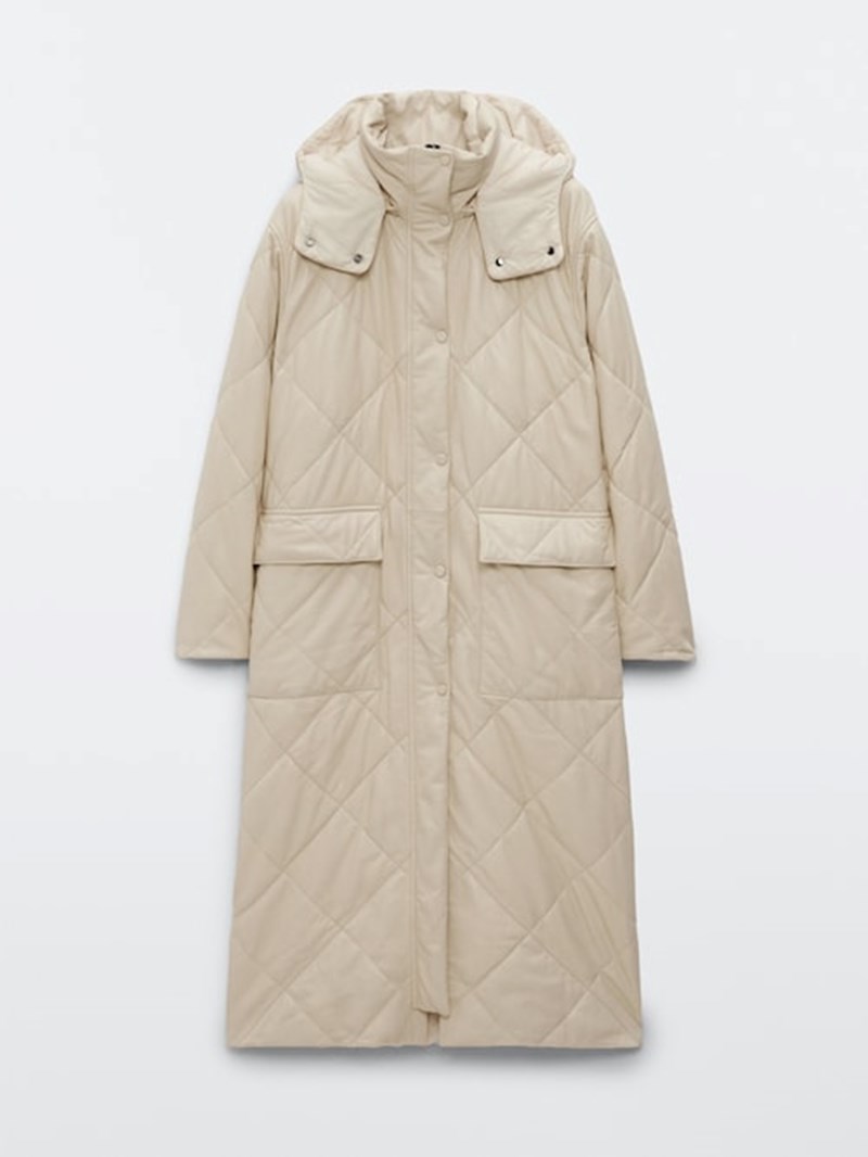 Καπιτονέ παλτό από δέρμα νάπα Massimo Dutti