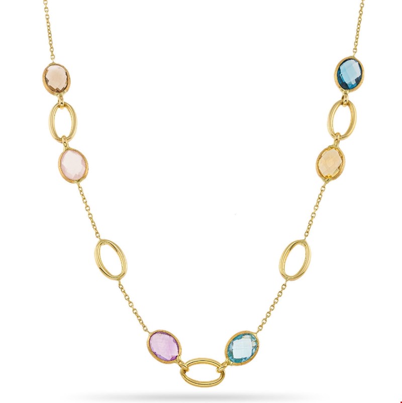 Κολιέ Secret Garden από χρυσό 14K με London blue topaz, γαλάζιο τοπάζι, smoky quartz, σιτρίν και αμέθυστο