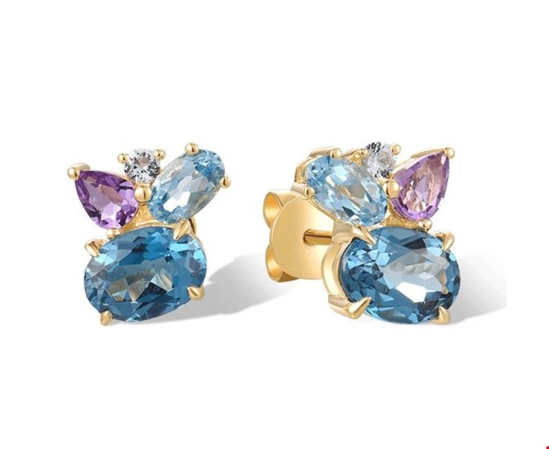 Σκουλαρίκια Secret Garden από χρυσό 14K με London blue topaz, αμέθυστο, μπλε τοπάζι και λευκό τοπάζι