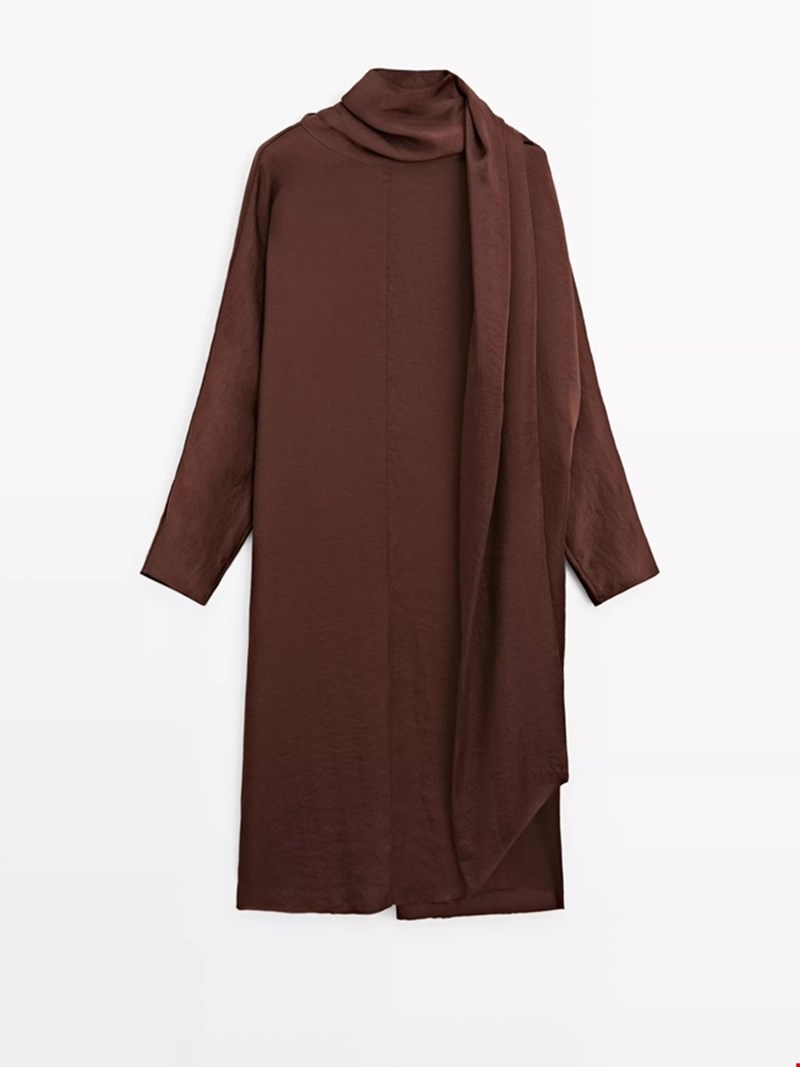 Χυτό μίντι φόρεμα με μακριά μανίκια, Massimo Dutti