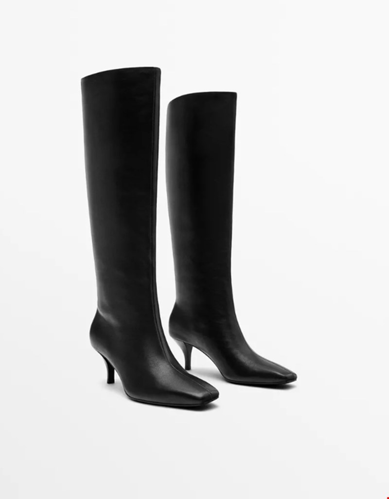 Δερμάτινες μπότες με τακούνι στιλέτο, Massimo Dutti