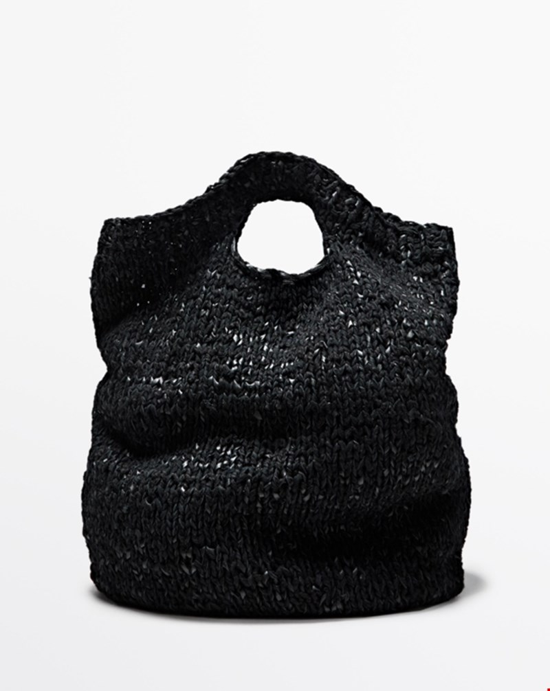 Μεγάλη δερμάτινη πλεκτή τσάντα, Massimo Dutti