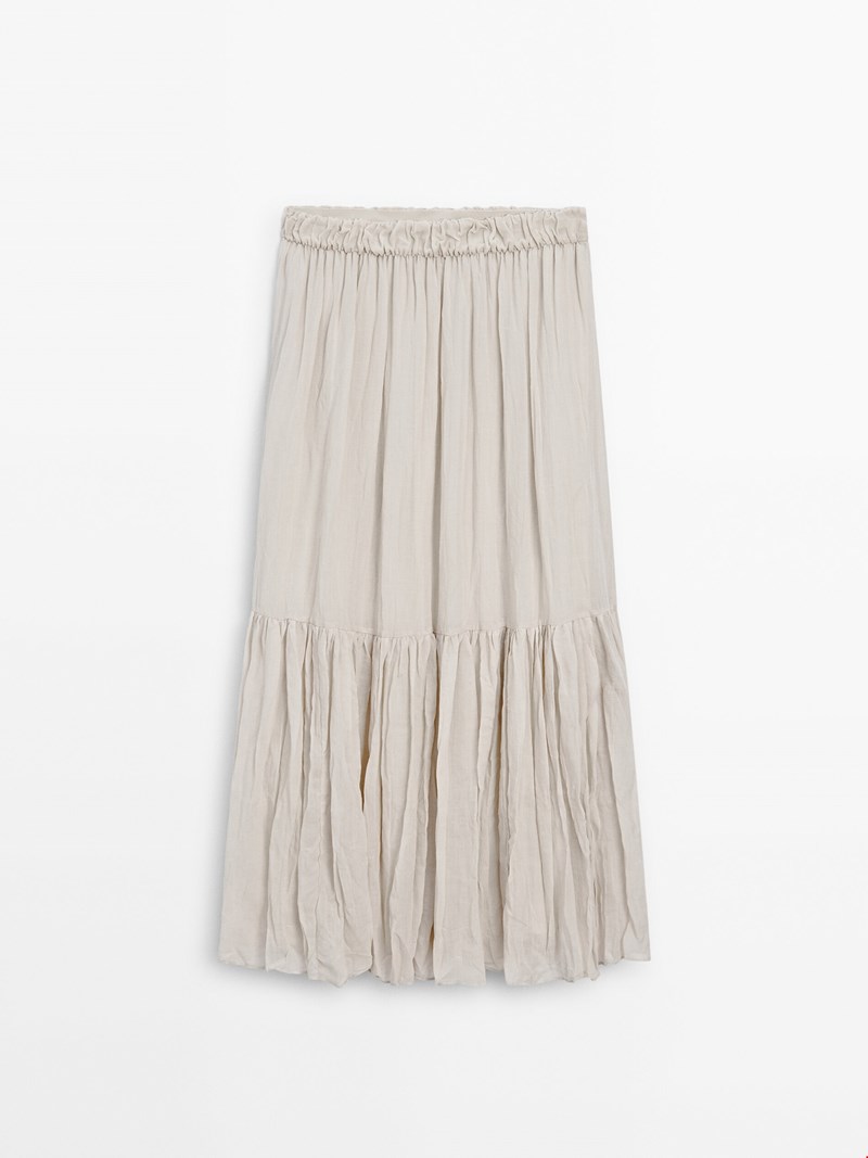 Midi πλισέ φούστα από ραμί, Massimo Dutti