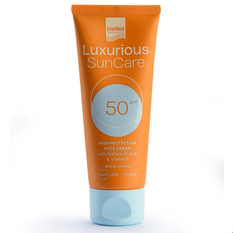 Συσκευασία του προϊόντος Luxurious SunCare Face Cream SPF50 της InterMed