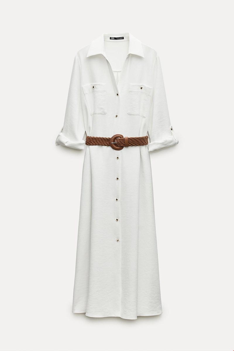 Σεμιζιέ φόρεμα με ζώνη, Zara.