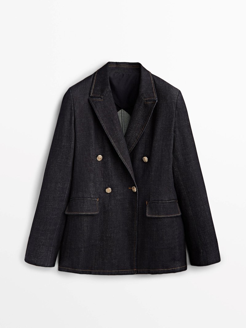 Μπλέιζερ ντένιμ με χρυσαφί κουμπιά Massimo Dutti
