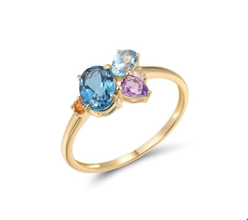 Δαχτυλίδι Secret Garden από χρυσό 14K με London blue topaz, αμέθυστο, μπλε τοπάζι και λευκό τοπάζι