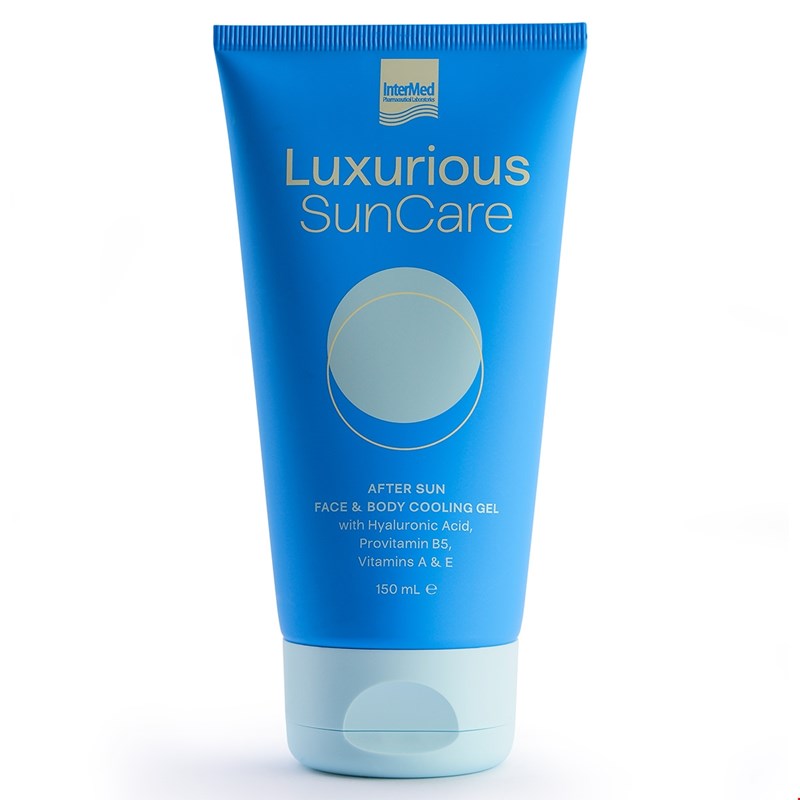 Συσκευασία του προϊόντος Luxurious SunCare After Sun Cooling Gel Face & Body της InterMed.