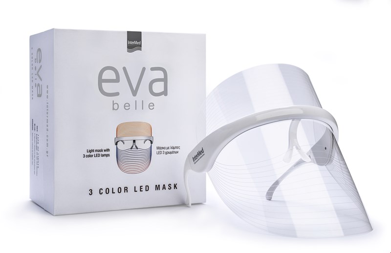 Συσκευασία του προϊόντος Eva Belle Μάσκα µε λάμπες LED 3 χρωμάτων της InterMed.