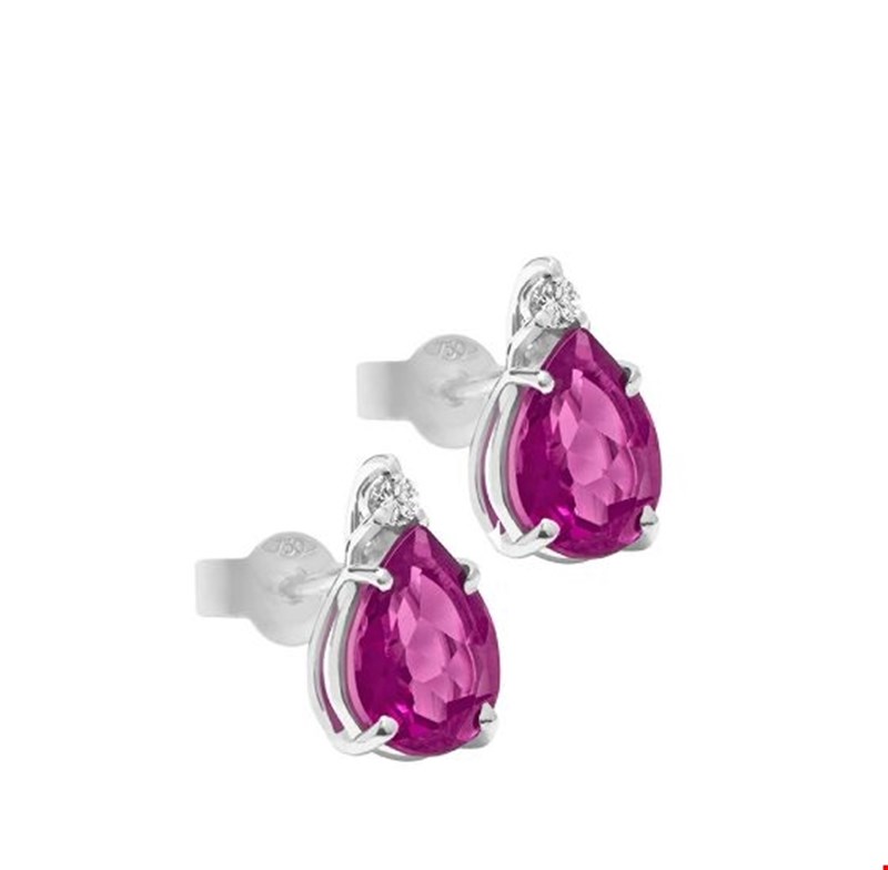 Σκουλαρίκια Gems από λευκό χρυσό 18K με ροζ ζαφείρι και διαμάντια μπριγιάν