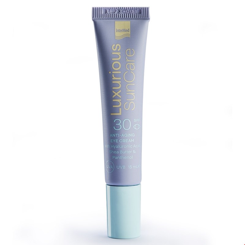 Συσκευασία του προϊόντος Luxurious SunCare Anti-ageing Sunscreen Eye Cream SPF30 της InterMed.