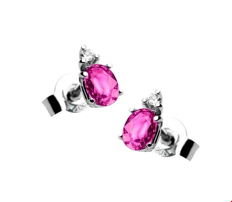 Σκουλαρίκια Gems από λευκό χρυσό 18K με ροζ ζαφείρια και διαμάντια μπριγιάν