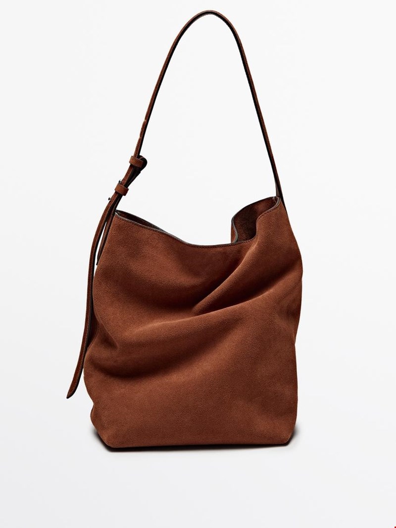 Τσάντα bucket από χοντρό σουέντ δέρμα Massimo Dutti