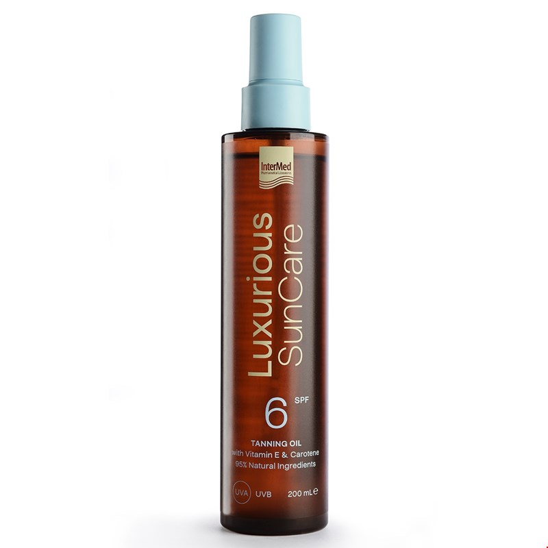 Συσκευασία του προϊόντος Luxurious SunCare Tanning Oil SPF6 της InterMed.