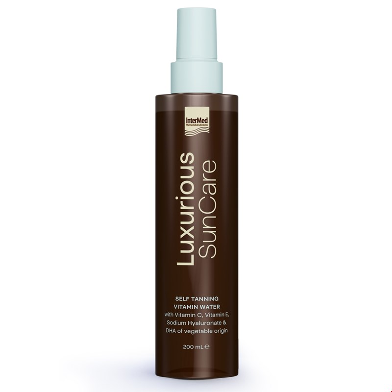  Συσκευασία του προϊόντος Luxurious SunCare Self Tanning Vitamin Water της InterMed.