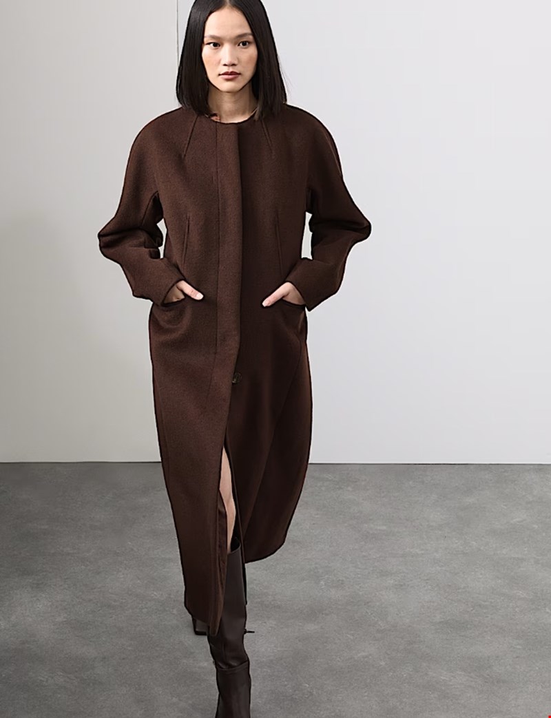 Μακρυμάνικο παλτό χωρίς κολλάρο από σύμμεικτο μαλλί Marks and Spencer