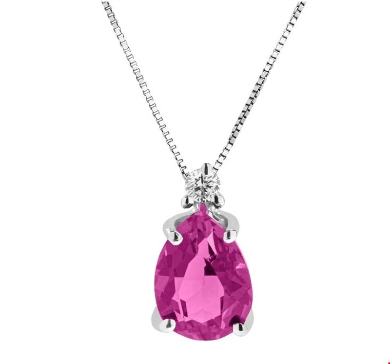 Κολιέ Gems από λευκό χρυσό 18K με ροζ ζαφείρι και διαμάντια μπριγιάν