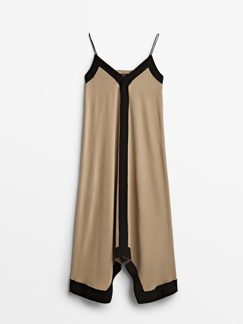 Μακρύ χυτό φόρεμα με τιράντες Massimo Dutti