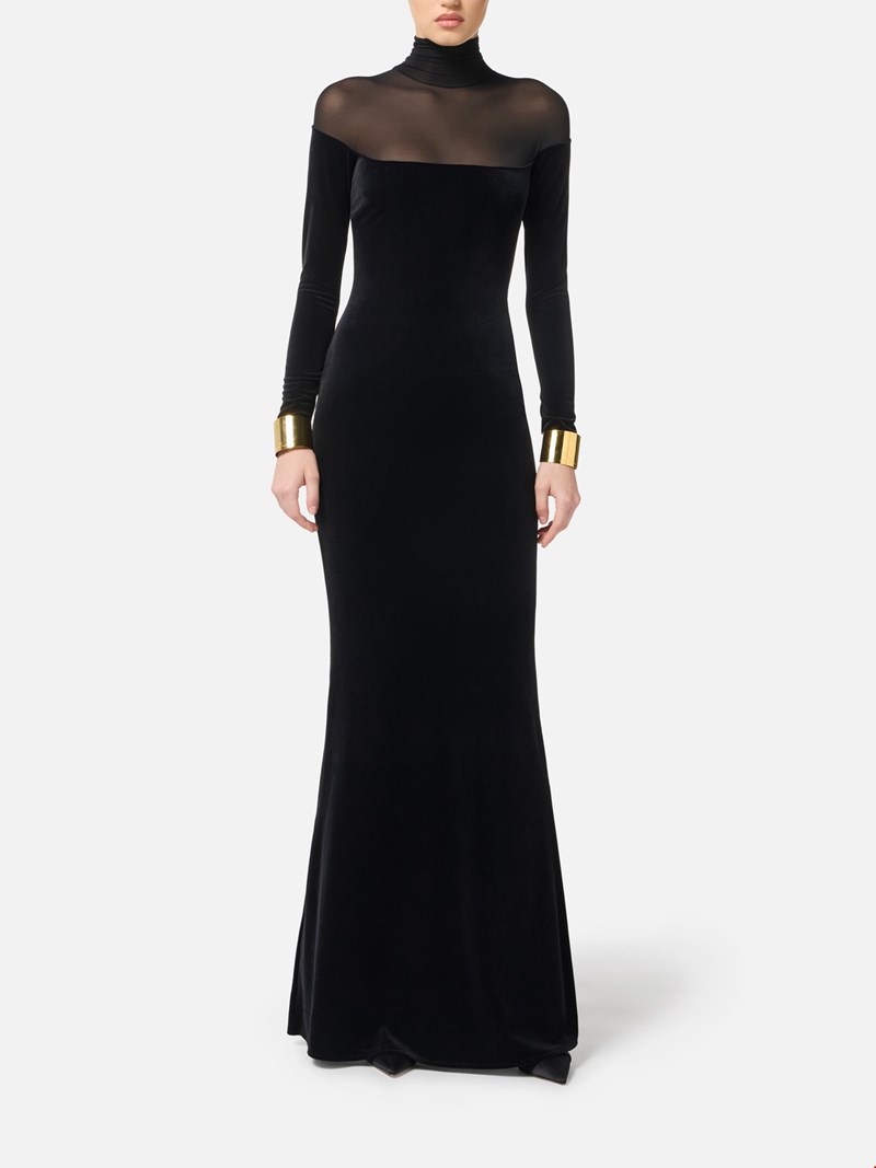 Red Carpet dress in velvet and jersey fabrics, Elisabetta Franchi.