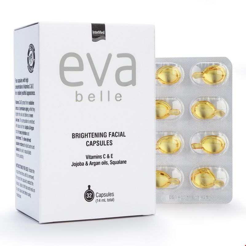 Συσκευασία του προϊόντος Eva Belle BRIGHTENING FACIAL CAPSULES από την InterMed.