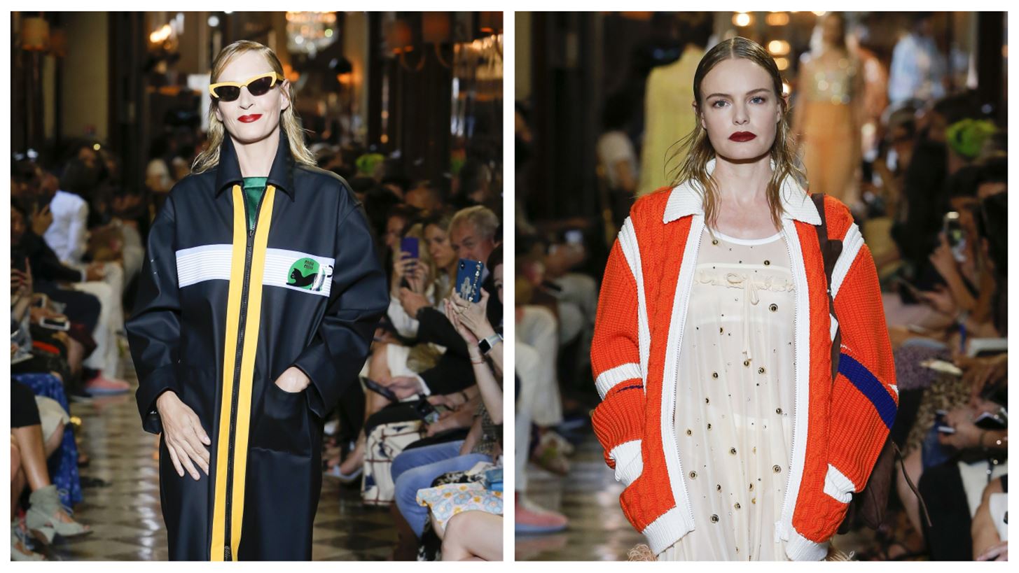 Uma Thurman, Kate Bosworth &#x3BA;&#x3B1;&#x3B9; Suki Waterhouse &#x3C0;&#x3B5;&#x3C1;&#x3C0;&#x3AC;&#x3C4;&#x3B7;&#x3C3;&#x3B1;&#x3BD; &#x3C3;&#x3C4;&#x3BF; show Miu Miu Cruise 2019